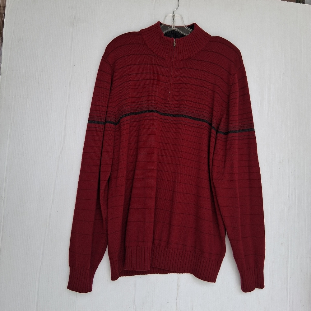 vintage Tiger Woods Collection 1/4 Zip Merino Wool Sweater Men L Red Striped